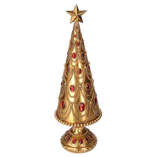 Gold Cone Tree, with Red Gems 48cm