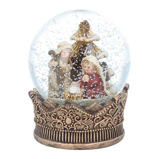 Mini Snow Globe Nativity in Crown 8cm *ETA NOV