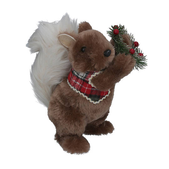 Faux Fur Squirrel Holding Wreath 22cm