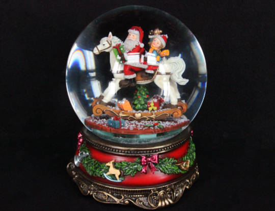 Musical Revolving SnowGlobe Santa and Rocking Horse