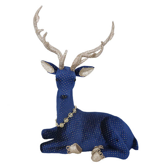INDENT - Large Sitting Reindeer, Blue & Gold 54cm