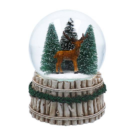 Snow Globe Musical, Stag in Pine Wood 14cm *ETA NOV