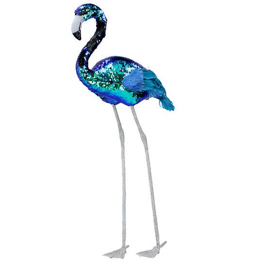 Petrol Sequin Feather Flamingo 71cm