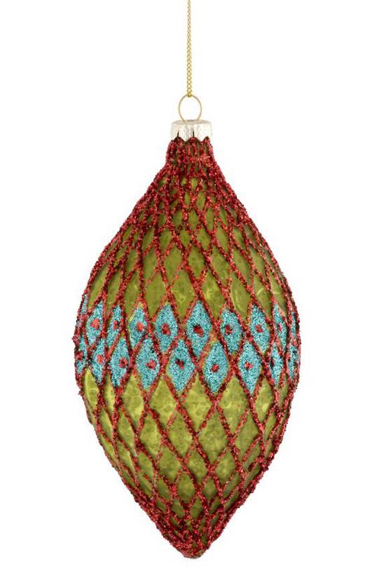 Glass Ball or Drop, Multi Colour Glitter Waffle Pattern 15cm