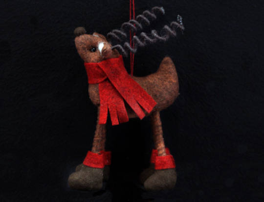 Brown Wool Reindeer with Red Scarf 14cm