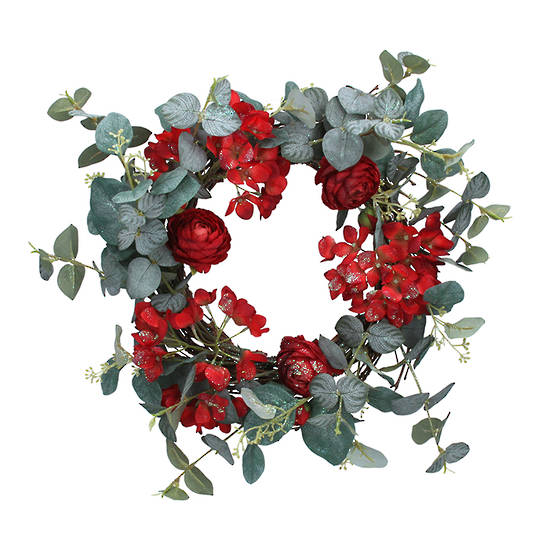 Eucalyptus and Red Flower Wreath 38cm