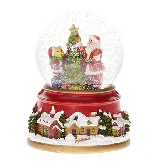 Musical LED SnowGlobe Santa & Teddy Decorating the Tree