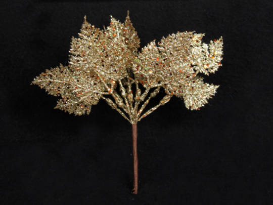 Pale Gold Glitter Leaf Pick 13cm