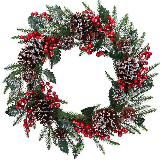 Icey Red Berry Pinecone Wreath 48cm