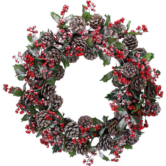 Frosted Pinecone and Red Berry Wreath 54cm