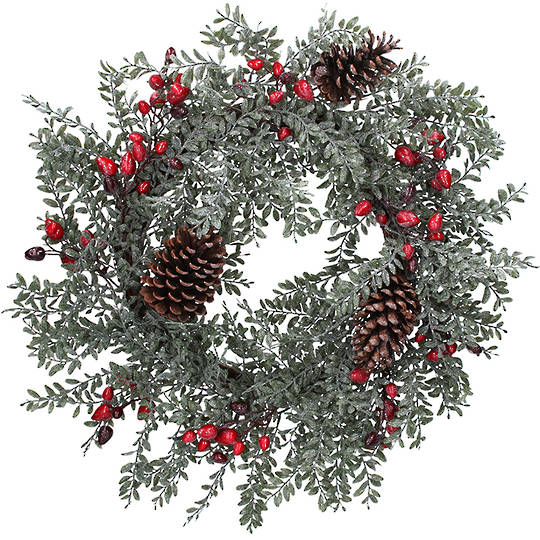 Frosted Pinecone and Rosehip Leaf Wreath 60cm