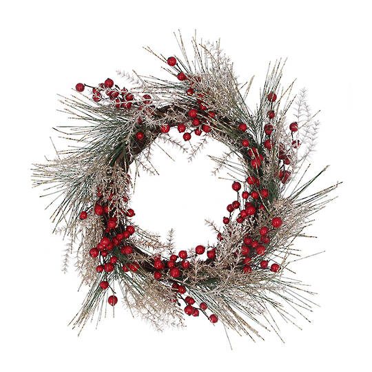 Gold Fine Fir Red Berry Wreath 68cm *ETA NOV