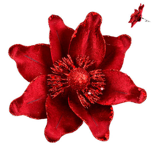 Fabric Cherry Red Magnolia Clip 14cm