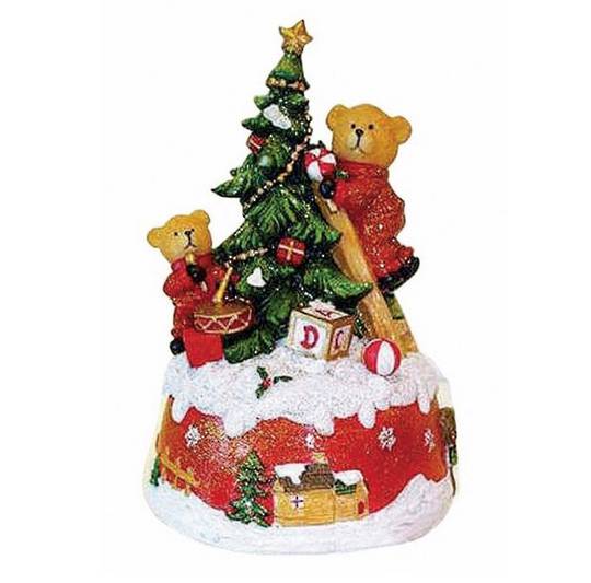 Music Box, Bears decorating Xmas Tree 16cm