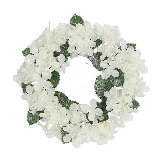 Pillar Candle Ring, White Hydrangea 18cm