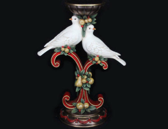 Pillar Candle Stand with Turtle Doves 30cm