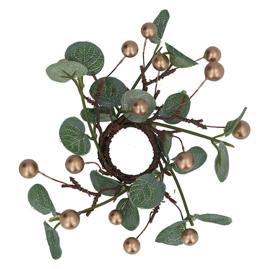 Dinner Candle Ring, Eucalyptus Gold Berry 16cm