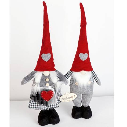 Plush Standing Gnome Black & White Check 30cm, Pair