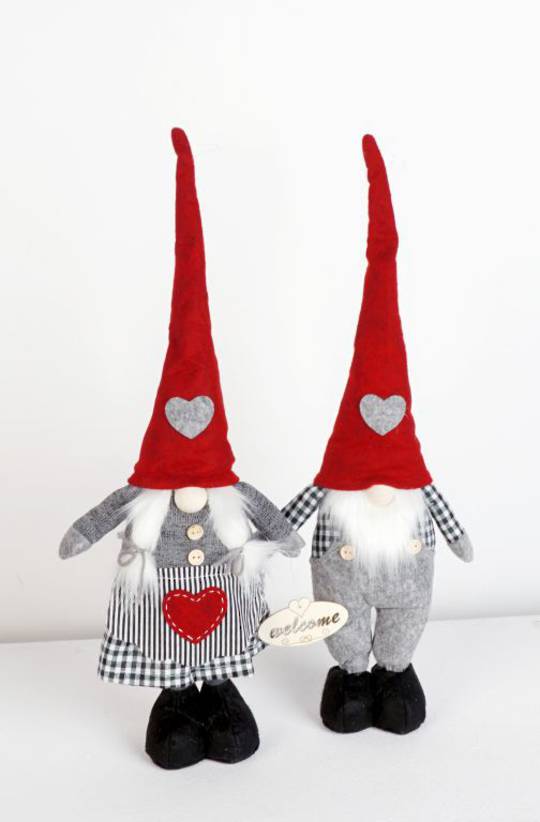 Plush Standing Gnome Black & White Check 50cm