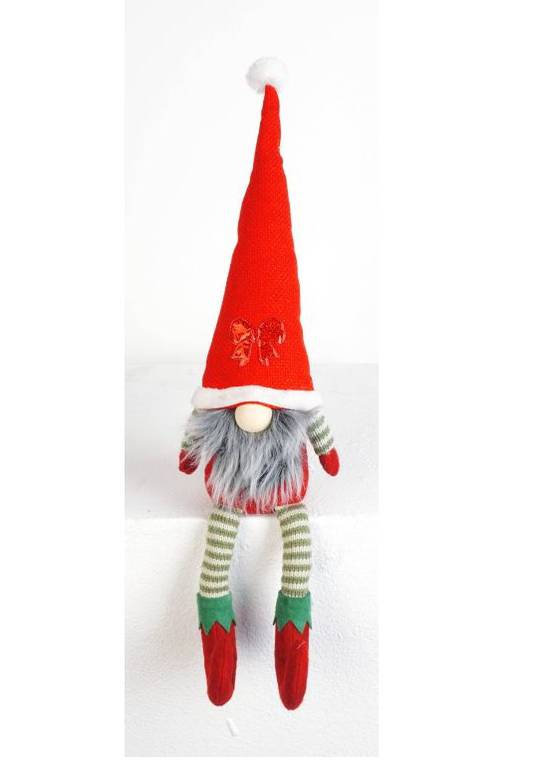 Sitting Elf Santa, Long Legs Red Hat