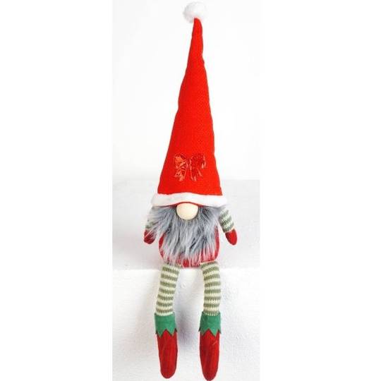 Sitting Elf Santa, Long Legs Red Hat