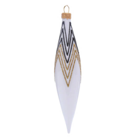 Glass Olive White, Black & Gold Decor 14cm