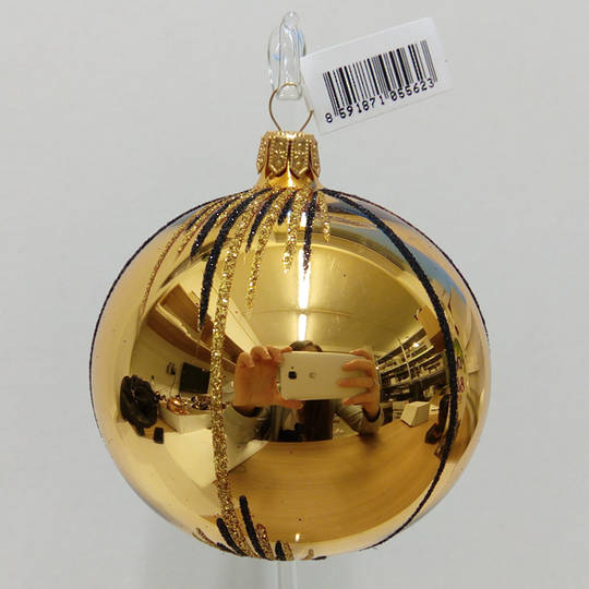 Glass Ball Gold, Gold & Black Stripes and Lines 8cm