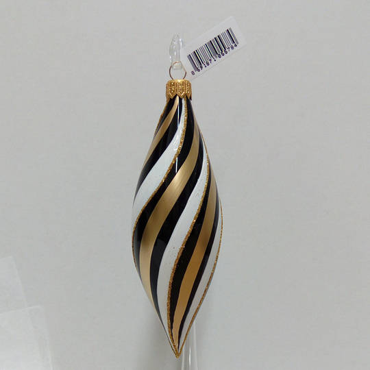 Glass Olive Black, Gold and White Spiral 17cm