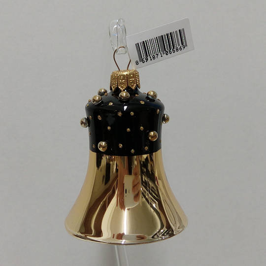 Glass Bell Gold, Black Decor and Stones 8cm