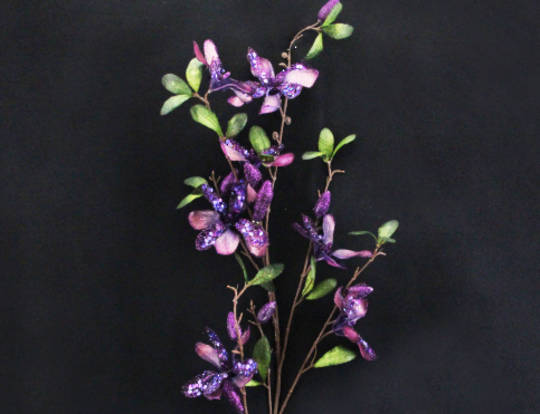 Magnolia Spray Purple Fabric and Glitter 50cm