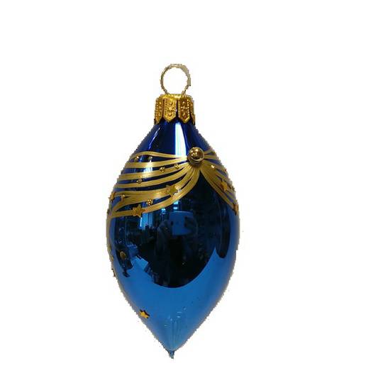 Glass Olive Metallic Blue, Gold Lines and Stars 8cm