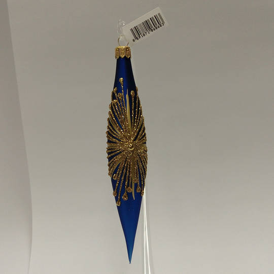 Glass Olive Metallic Blue, Gold Starburst 14cm