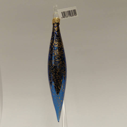 Glass Olive Metallic Blue, Gold Decor 14cm