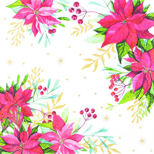 Paper Napkins 33cm, Traditional Poinsettia
