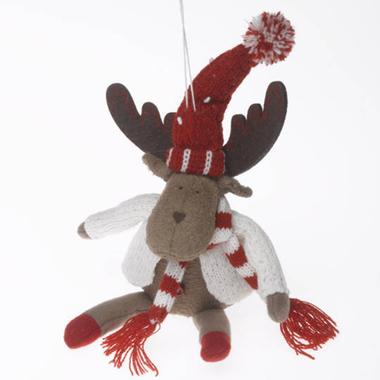 Plush Reindeer with White Cardie and Red& White Scarf and Hat 23cm