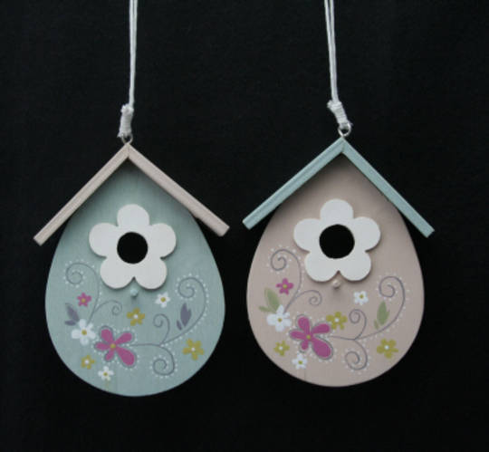 Wood Painted BirdHouse Hanging Decoration 11cm