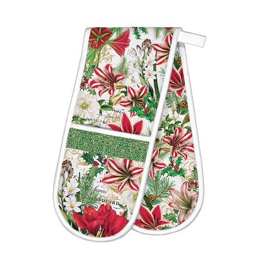 Merry Floral Christmas Double Oven Glove