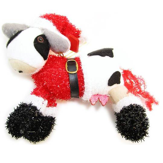 Iconic Fabric Xmas Cow with Santa Hat