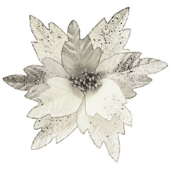 Maxi Silver & White Poinsettia Clip 28cm