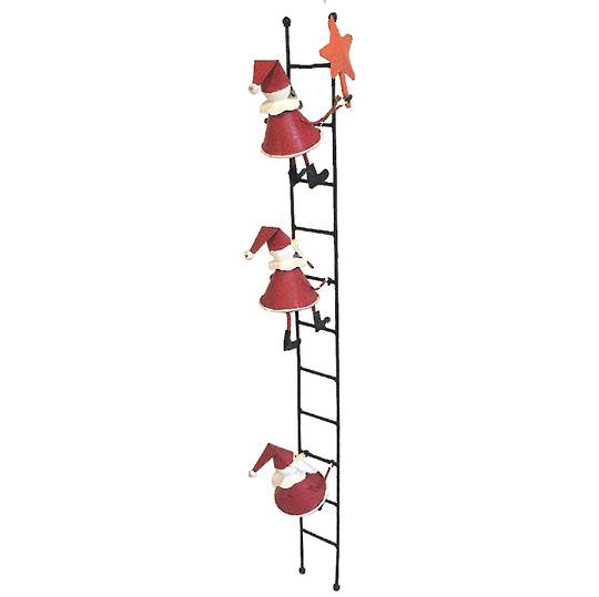 Tin Santas on Ladder Putting Star on Xmas Tree 39cm