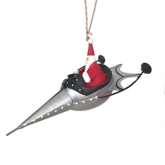 Tin Santa in Silver Rocket 9cm