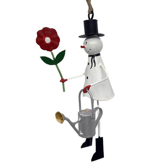 Tin Snowman Gardening 12cm