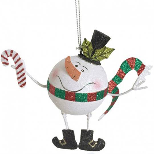 Glitter Metal Snowman with Candy Cane