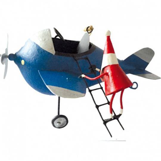 Tin Santa Climbing onto Blue Plane