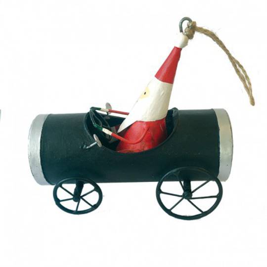 Tin Santa in Black Derby Car /