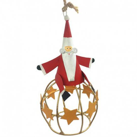 Tin Santa on Star Globe 10cm