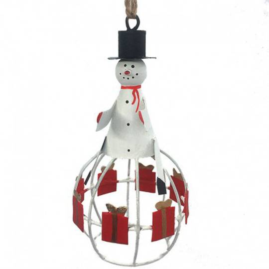 Tin Snowman on Gift Globe 10cm