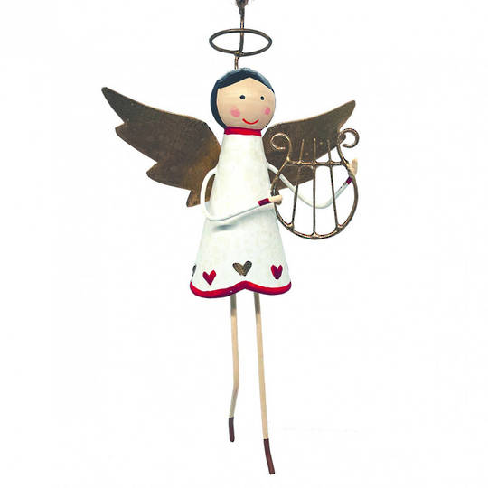 Tin Angel with Harp 13cm