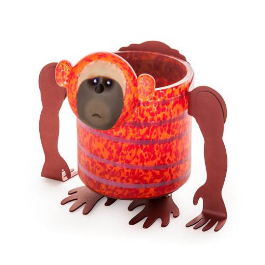 Artglass Chaco Monkey Planter. Red/Orange