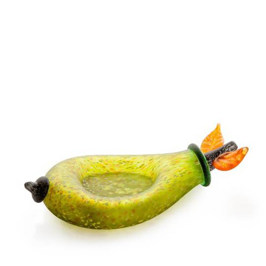 Artglass Pear Fruit Bowl. Green